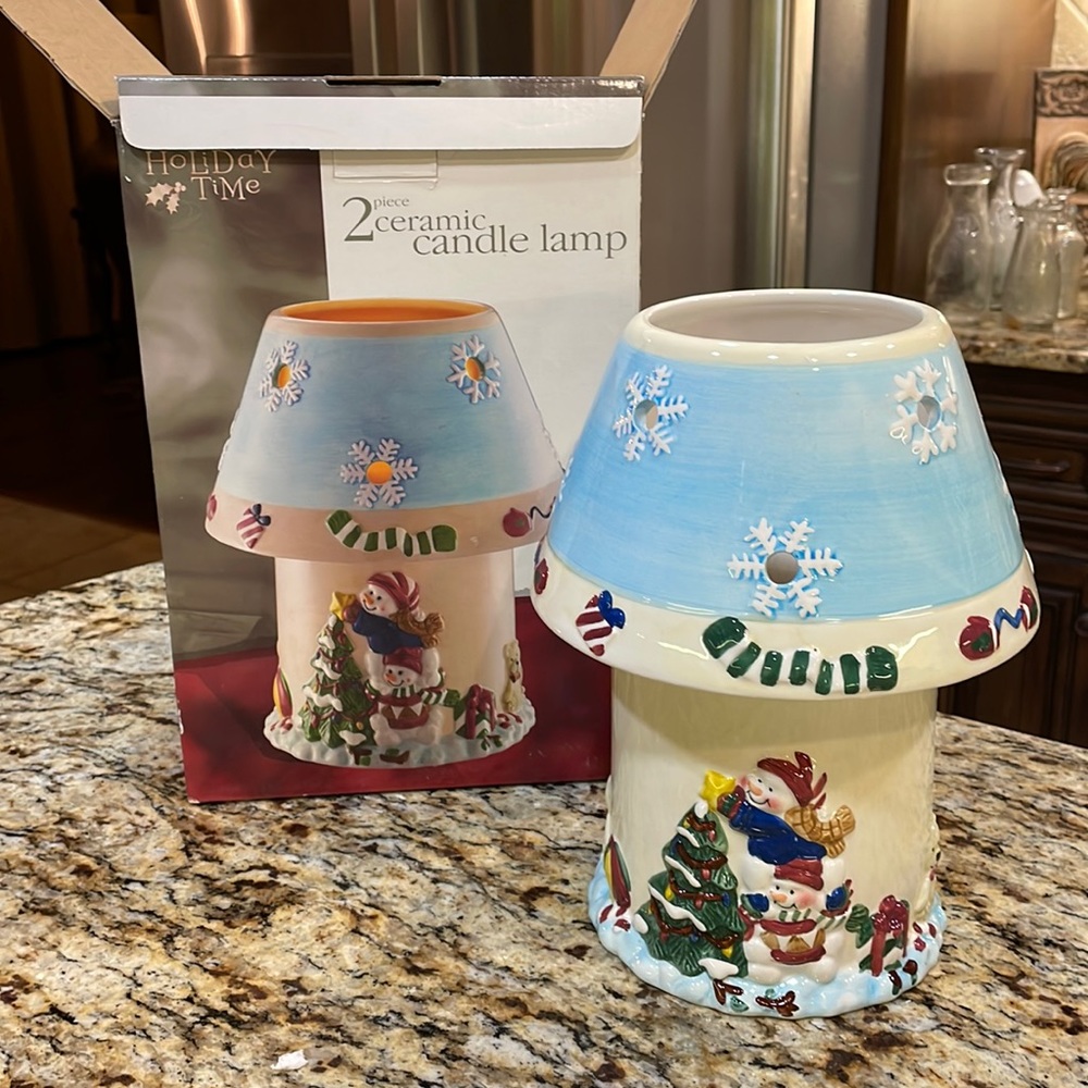 Vintage Holiday Time 2 pc Ceramic Candle Lamp